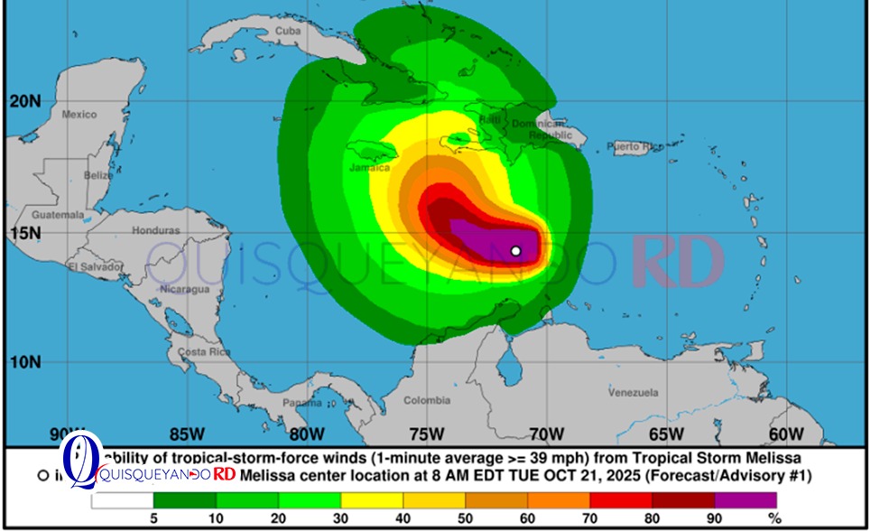 Melissa podría convertirse en huracán al acercarse a la costa de Haití