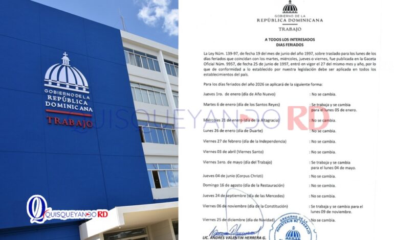 Anuncian los días feriados oficiales del año 2026 en República Dominicana